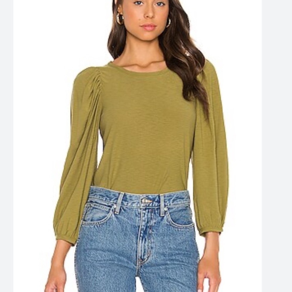 Nation LTD Olive Green Long Sleeve Puff Shoulder Tee